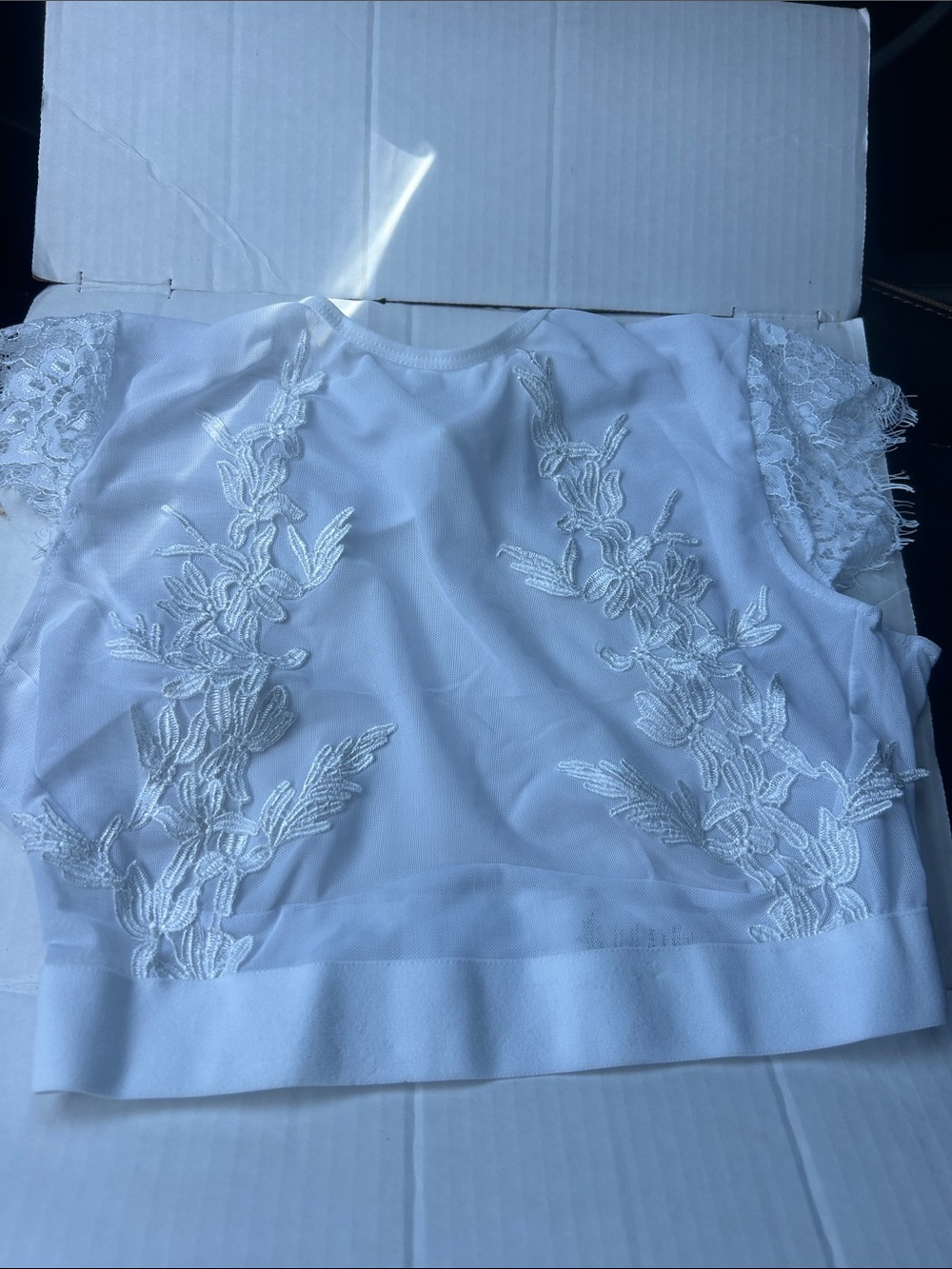Starline mesh crop top lace cap sleeve open back White S
